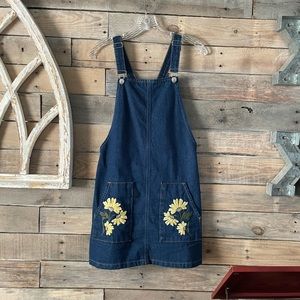 Floral Embroidery Denim Overall Dress